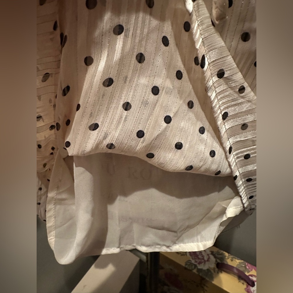 Ophelia Roe Blush Pink and Black Polka-Dot Shimmer Blouse GUC - Picture 8 of 11